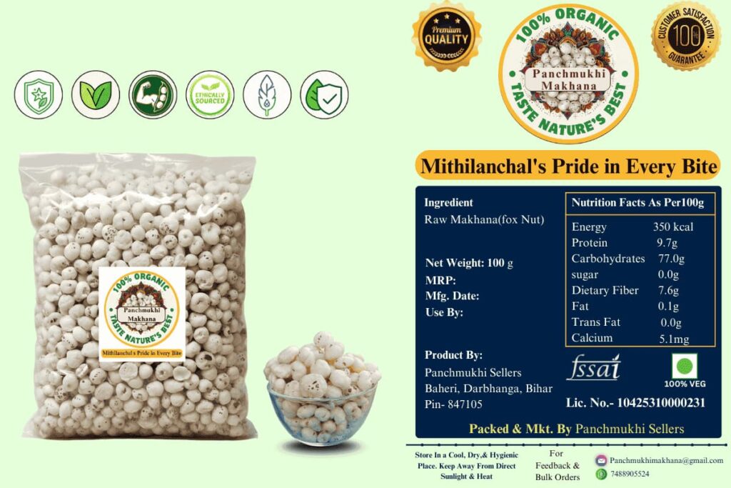 Makhana Nutrient Value per 100 gm