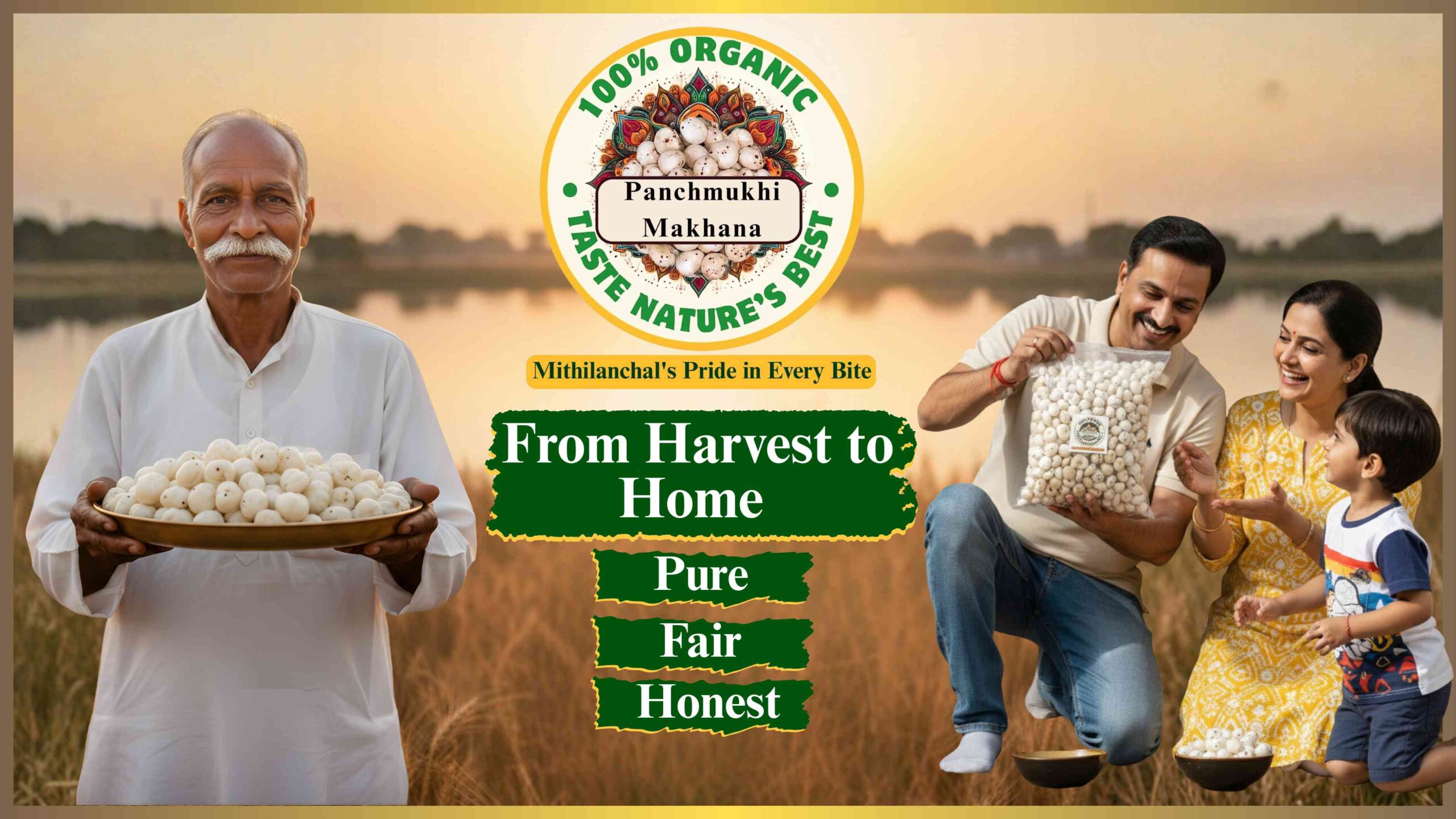 Panchmukhi Makhana farmer-first journey from pond to packet with integrity - premium natural fox nuts directly from Bihar farmers